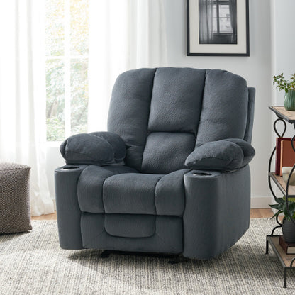 Luxurious Manual Recliner Chair in Silver with Skin-Friendly Fabric and Dual Cup Holders