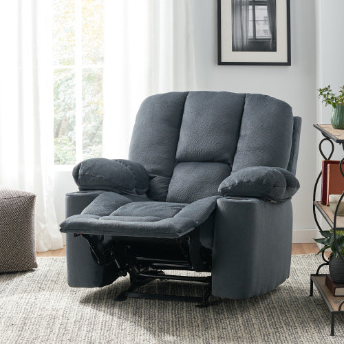 Luxurious Manual Recliner Chair in Silver with Skin-Friendly Fabric and Dual Cup Holders
