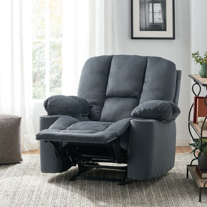 Luxurious Manual Recliner Chair in Silver with Skin-Friendly Fabric and Dual Cup Holders
