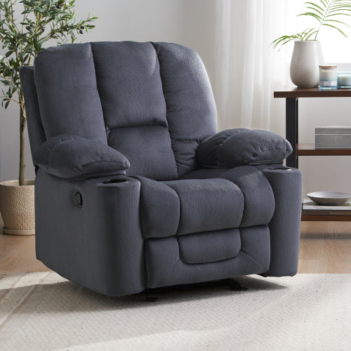 Luxurious Manual Recliner Chair in Silver with Skin-Friendly Fabric and Dual Cup Holders