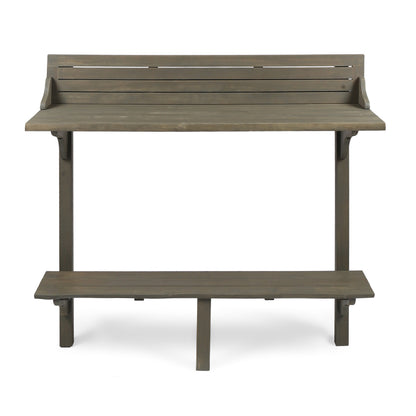 3-Piece Balcony Bar Set with Bottom Shelf Table and 2 Stools, Grey Finish