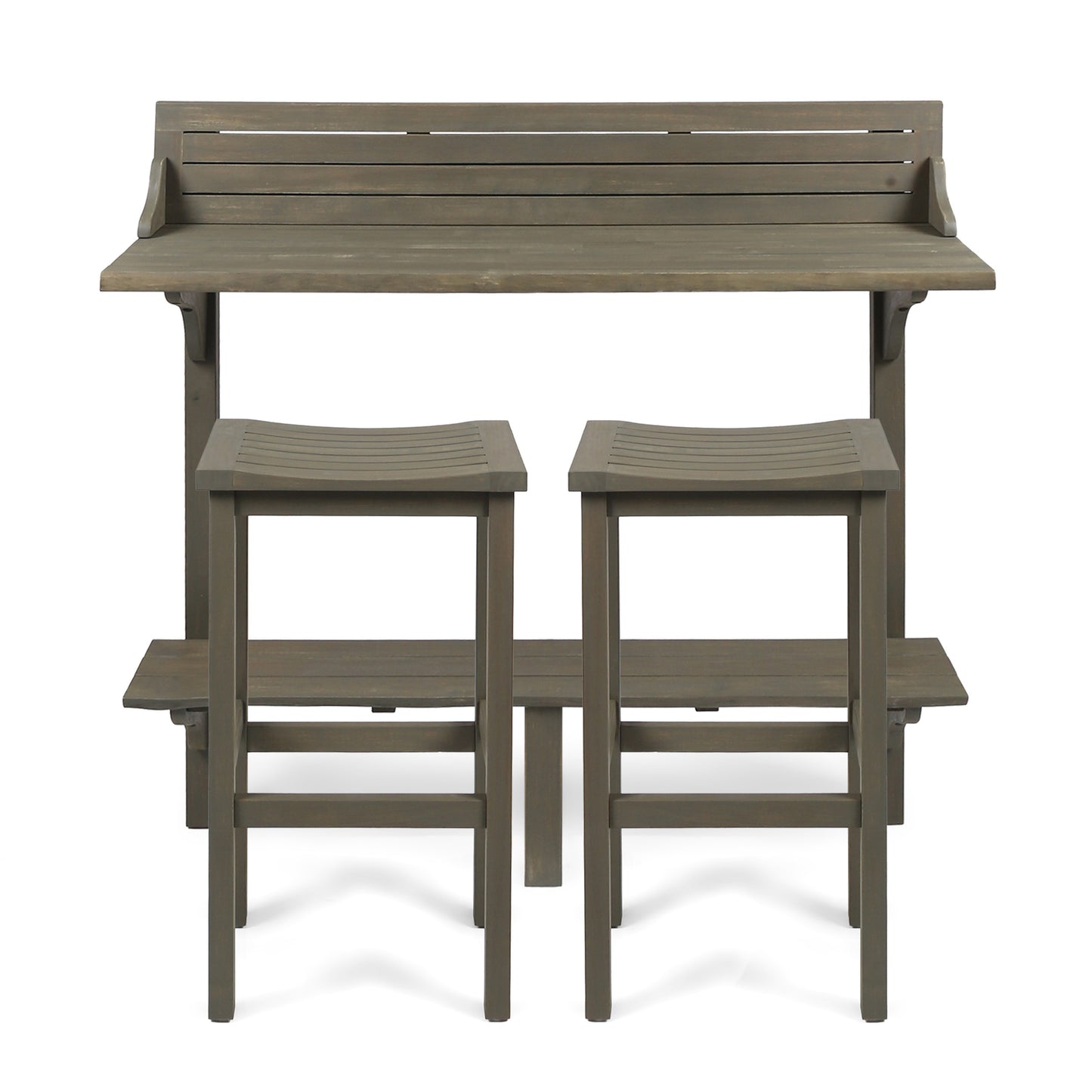 3-Piece Balcony Bar Set with Bottom Shelf Table and 2 Stools, Grey Finish