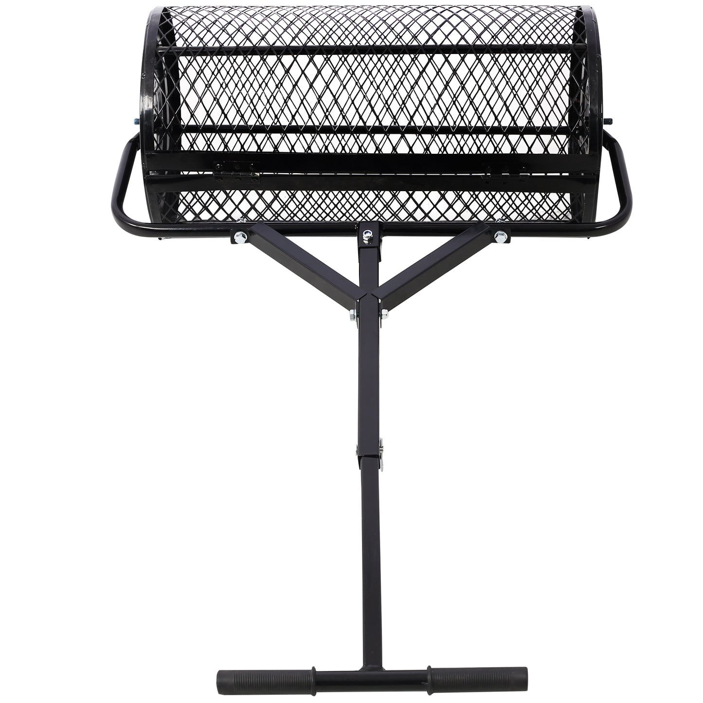 Peat Moss Spreader 24inch,Compost Spreader Metal Mesh,T shaped Handle for planting seeding,Lawn and Garden Care Manure Spreaders Roller ,black