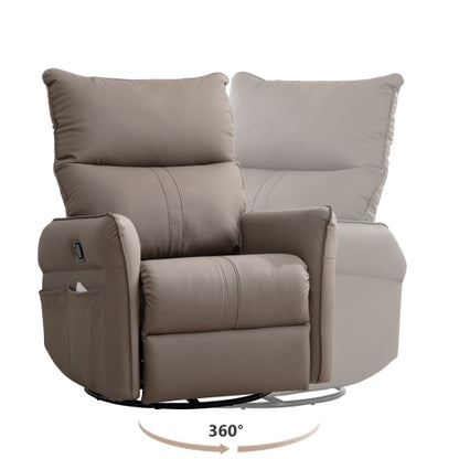 PU Rocking Recliner Chair,360° Swivel Nursery Rocking Chair,Glider Chair,Modern Small Rocking Swivel Recliner Chair for Bedroom,Living Room Chair Home Theater Seating,Side Pocket(Brown+360° Swivel)