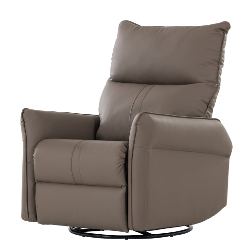 PU Rocking Recliner Chair,360° Swivel Nursery Rocking Chair,Glider Chair,Modern Small Rocking Swivel Recliner Chair for Bedroom,Living Room Chair Home Theater Seating,Side Pocket(Brown+360° Swivel)