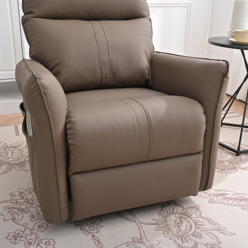 PU Rocking Recliner Chair,360° Swivel Nursery Rocking Chair,Glider Chair,Modern Small Rocking Swivel Recliner Chair for Bedroom,Living Room Chair Home Theater Seating,Side Pocket(Brown+360° Swivel)