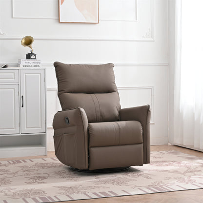 PU Rocking Recliner Chair,360° Swivel Nursery Rocking Chair,Glider Chair,Modern Small Rocking Swivel Recliner Chair for Bedroom,Living Room Chair Home Theater Seating,Side Pocket(Brown+360° Swivel)
