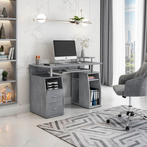 Techni Mobili Complete Computer Workstation Desk With Storage, Grey