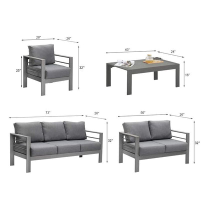 5 Pieces Outdoor All-Weather Conversation Set, Sectional Sofa, Aluminum Couch - Dark Gray Cushions