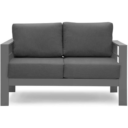 5 Pieces Outdoor All-Weather Conversation Set, Sectional Sofa, Aluminum Couch - Dark Gray Cushions