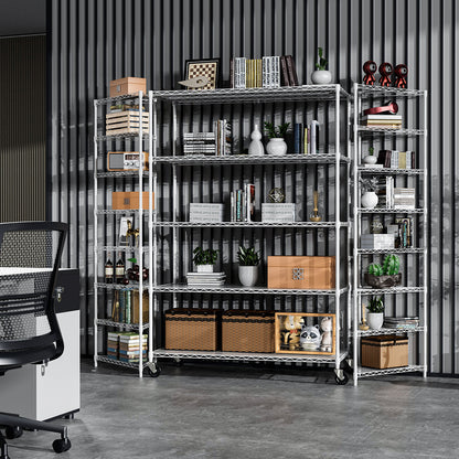 5 Tier 6000lbs Heavy Duty Adjustable Storage Rack Metal Shelf Wire Shelving Unit with Wheels & Shelf Liners - 82" H x 48" L x 24" D - White