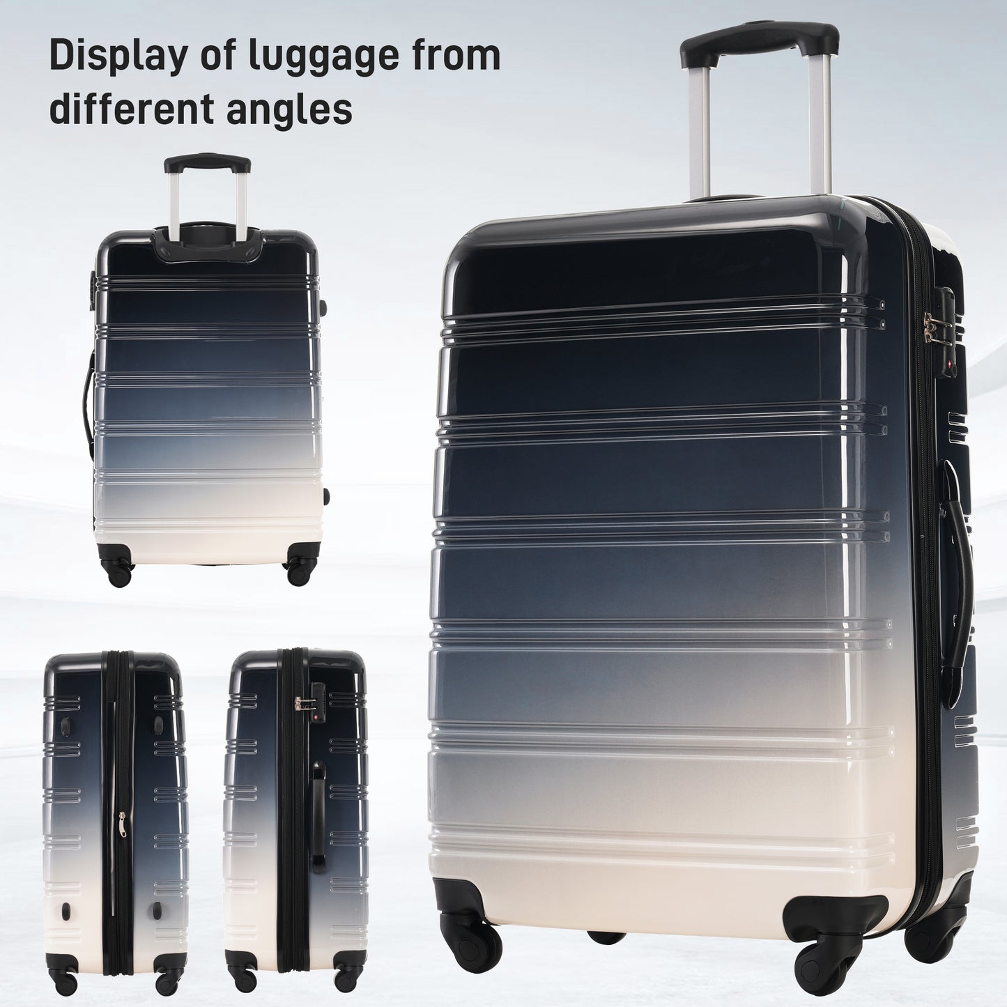 Hardshell Luggage Sets 3 Piece Gradient Color Expandable Suitcase with Spinner Wheels and TSA Lock Lightweight 20" 24" 28" Available,Gradient Black