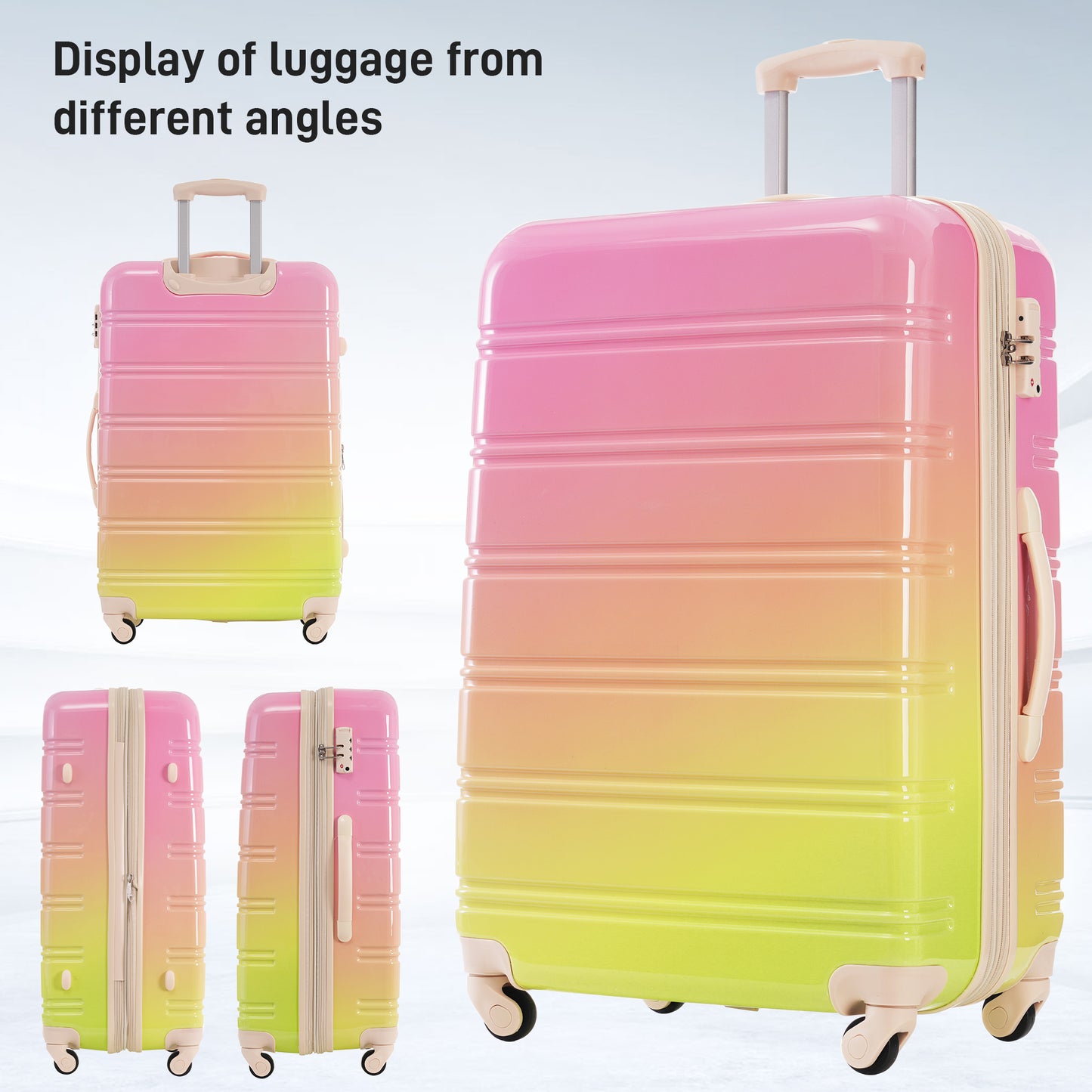 Hardshell Luggage Sets 3 Piece Gradient Color Expandable Suitcase with Spinner Wheels and TSA Lock Lightweight 20" 24" 28" Available,Pink+Green
