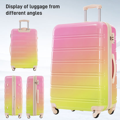 Hardshell Luggage Sets 3 Piece Gradient Color Expandable Suitcase with Spinner Wheels and TSA Lock Lightweight 20" 24" 28" Available,Pink+Green