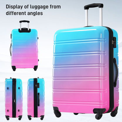 Hardshell Luggage Sets 3 Piece Gradient Color Expandable Suitcase with Spinner Wheels and TSA Lock Lightweight 20" 24" 28" Available,Blue and Red