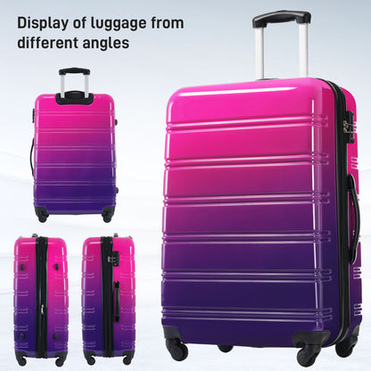 Hardshell Luggage Sets 3 Piece Gradient Color Expandable Suitcase with Spinner Wheels and TSA Lock Lightweight 20" 24" 28" Available,Purple and Pink