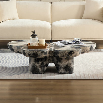 Butterfly design style, coffee table, imitation natural limestone material, suitable for living room/office, fiberglass, black and beige combination.