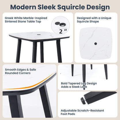 5PC Outdoor Patio Bar Set,Rounded Square Sintered Stone Table & 4 Swivel Bar Chairs,Non-Rust Aluminum Frame,Ember Black, Marble-Inspired Top,Bearing Swivel Plate,Tapered Legs,Sunbrella Cushion