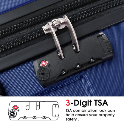 Luggage Sets 3 Piece, Expandable Hard shell ABS Suitcases with Double Spinner, Travel luggage Set with TSA Lock (20/24/28inch, Blue)
