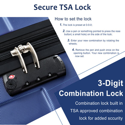 Luggage Sets 3 Piece, Expandable Hard shell ABS Suitcases with Double Spinner, Travel luggage Set with TSA Lock (20/24/28inch, Blue)