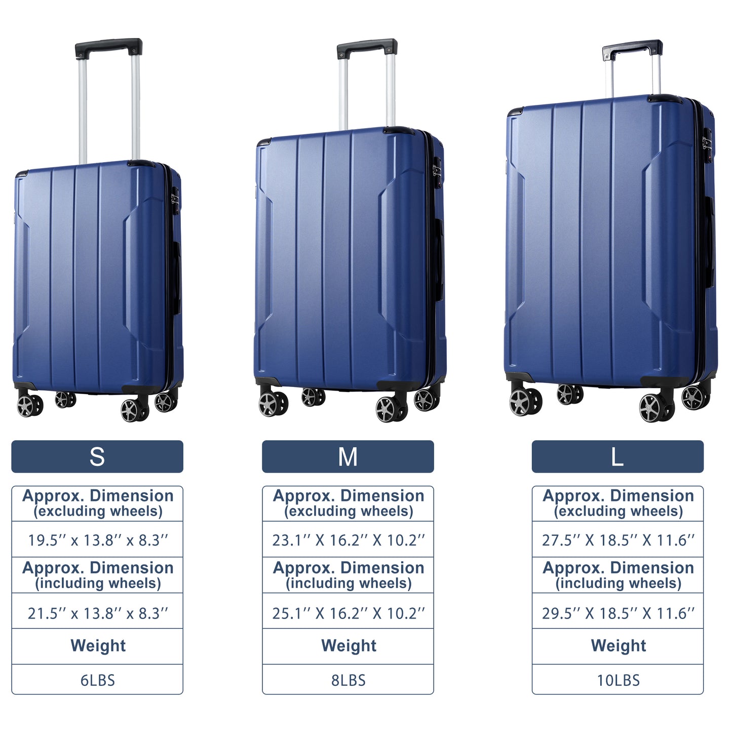 Luggage Sets 3 Piece, Expandable Hard shell ABS Suitcases with Double Spinner, Travel luggage Set with TSA Lock (20/24/28inch, Blue)