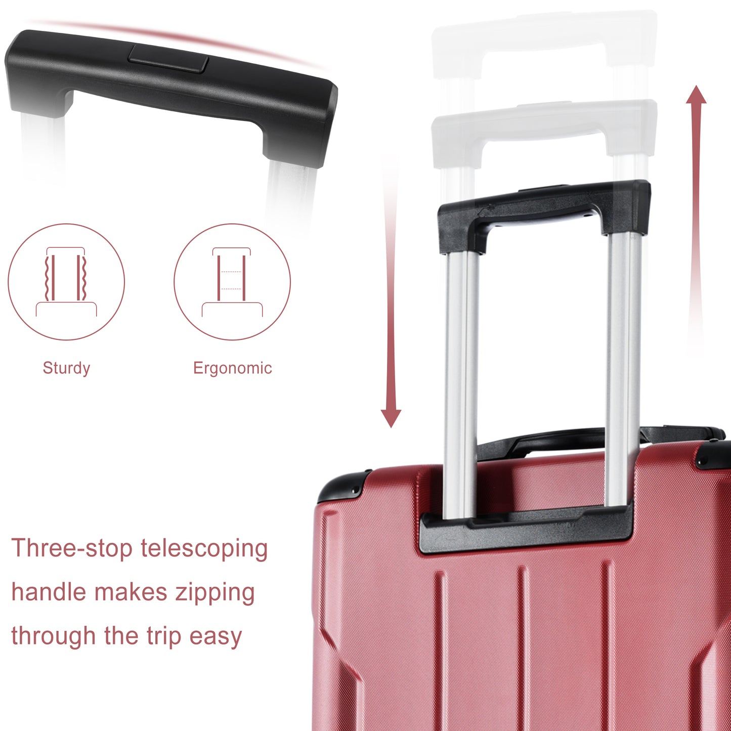 Luggage Sets 3 Piece, Expandable Hard shell ABS Suitcases with Double Spinner, Travel luggage Set with TSA Lock (20/24/28inch, Red)