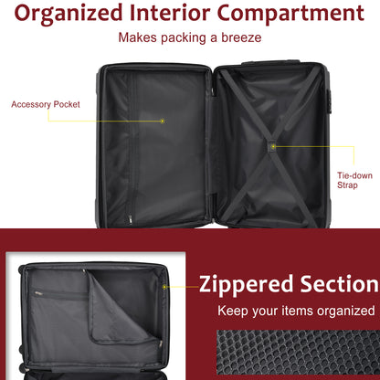 Luggage Sets 3 Piece, Expandable Hard shell ABS Suitcases with Double Spinner, Travel luggage Set with TSA Lock (20/24/28inch, Red)