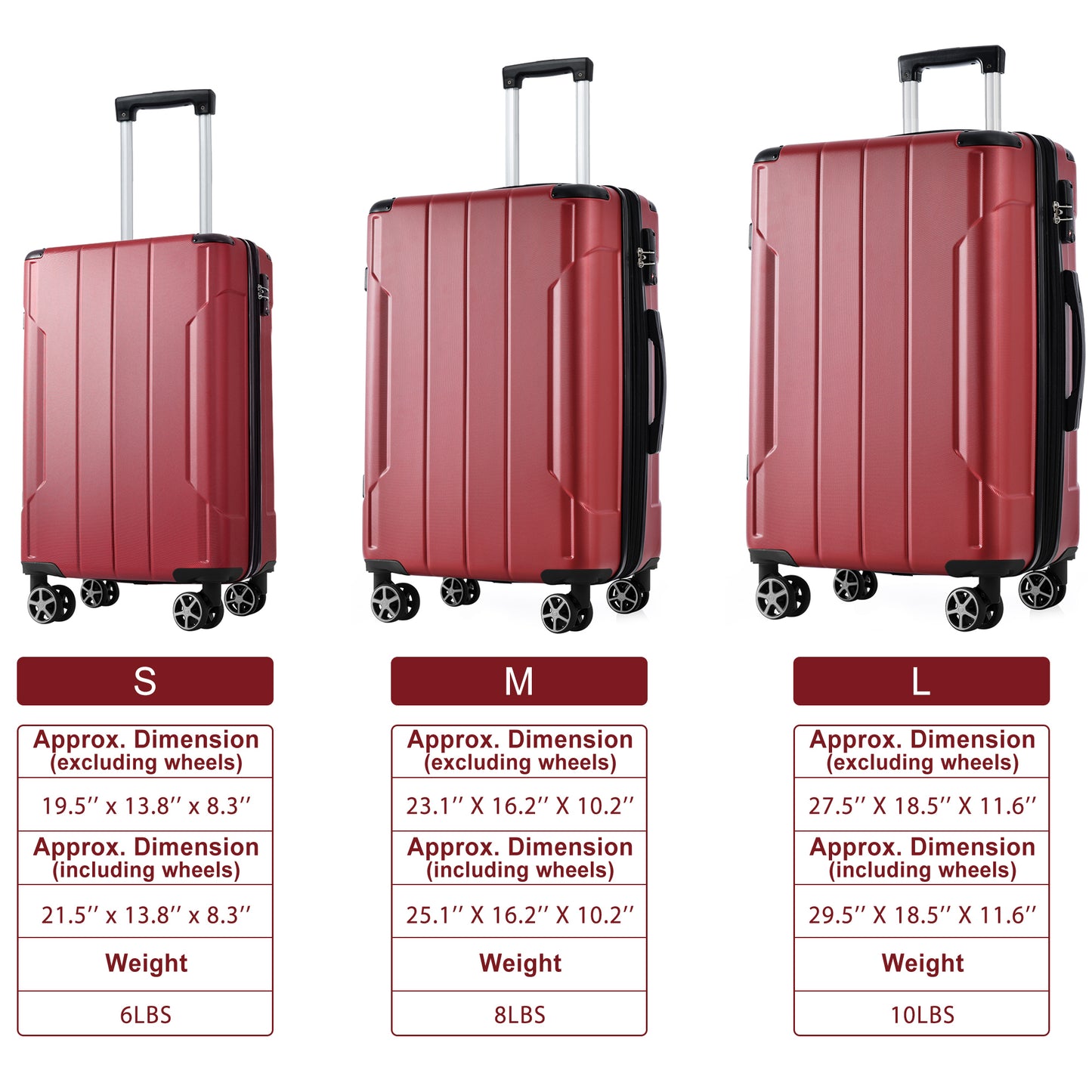 Luggage Sets 3 Piece, Expandable Hard shell ABS Suitcases with Double Spinner, Travel luggage Set with TSA Lock (20/24/28inch, Red)