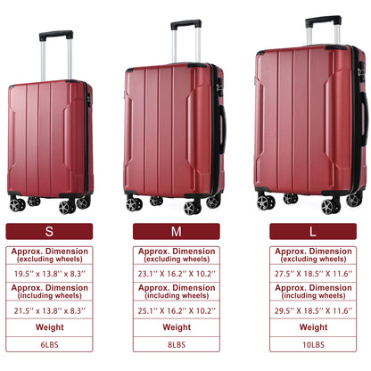 Luggage Sets 3 Piece, Expandable Hard shell ABS Suitcases with Double Spinner, Travel luggage Set with TSA Lock (20/24/28inch, Red)