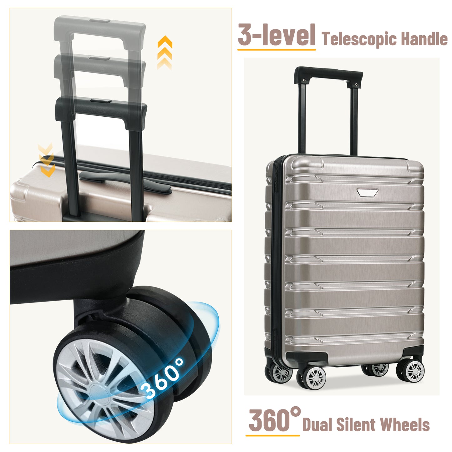 Hardshell Luggage Set 3 Piece, Durable ABS+PC Travel Suitcase with Spinner Wheels for Men Women (20/24/28 Inch)