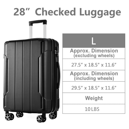 Hardshell Luggage, Lightweight Durable ABS Suitcases with Double Wheels, Expandable 28-inch Checked Luggage 28" (Single Luggage)