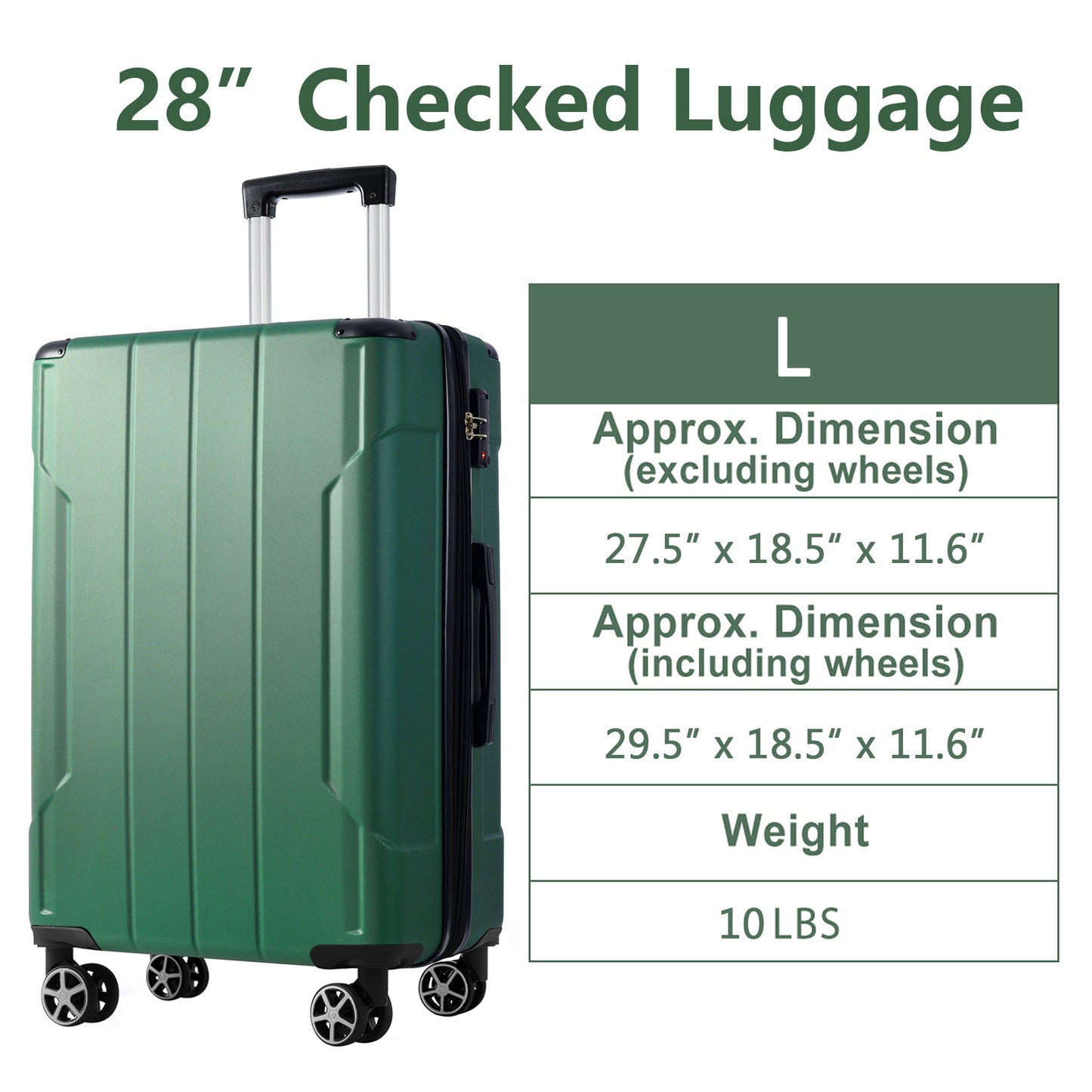 Hardshell Luggage, Lightweight Durable ABS Suitcases with Double Wheels, Expandable 28-inch Checked Luggage 28" (Single Luggage)