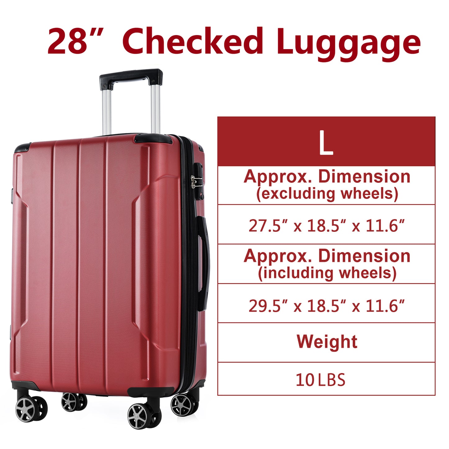 Hardshell Luggage, Lightweight Durable ABS Suitcases with Double Wheels, Expandable 28-inch Checked Luggage 28" (Single Luggage)