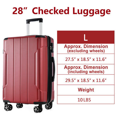 Hardshell Luggage, Lightweight Durable ABS Suitcases with Double Wheels, Expandable 28-inch Checked Luggage 28" (Single Luggage)