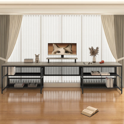 U Shaped Desk with Power Outlets & LED Strip & Monitor Stand, L Shaped Desk with Storage Shelf, Home Office Gaming Desk, Vintage