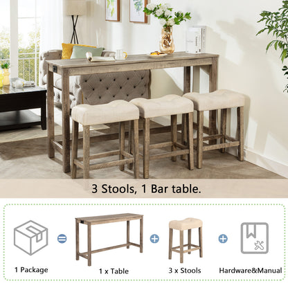 4-Piece Bar Table Set with Power Outlet, Dining Bar Table and Chairs Set,Bar Table Set with 3 Padded Stools for Living Room, Dining Room, Game Room, Brown