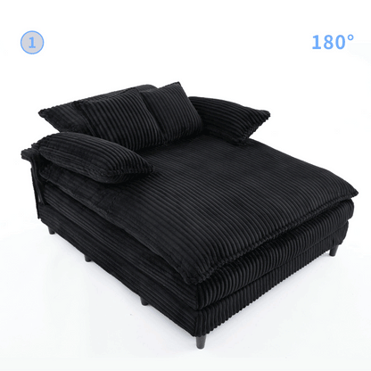 54.75" W Oversized Chaise Lounge Chair,Fluffy cushioned sofa bed,Deep Seat,Corduroy,2 Pillows,4 gears can be adjusted,Leisure Sleeper Sofa Chair for Living Room, Black