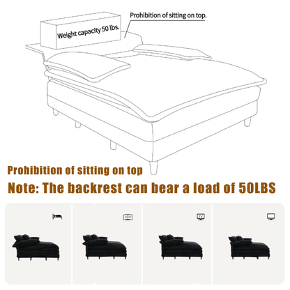 54.75" W Oversized Chaise Lounge Chair,Fluffy cushioned sofa bed,Deep Seat,Corduroy,2 Pillows,4 gears can be adjusted,Leisure Sleeper Sofa Chair for Living Room, Black