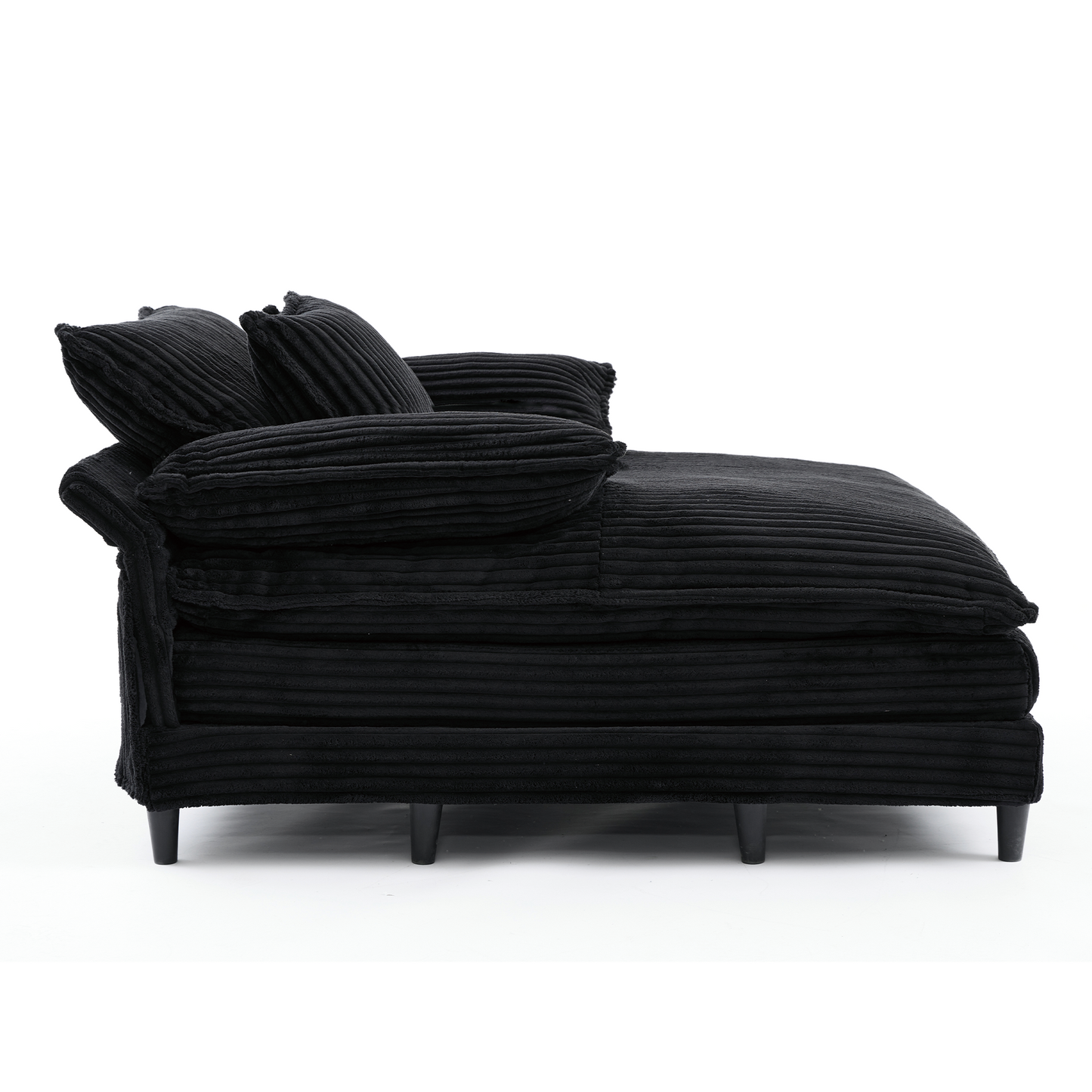 54.75" W Oversized Chaise Lounge Chair,Fluffy cushioned sofa bed,Deep Seat,Corduroy,2 Pillows,4 gears can be adjusted,Leisure Sleeper Sofa Chair for Living Room, Black