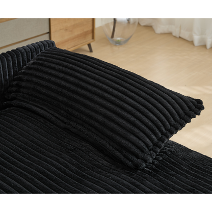 54.75" W Oversized Chaise Lounge Chair,Fluffy cushioned sofa bed,Deep Seat,Corduroy,2 Pillows,4 gears can be adjusted,Leisure Sleeper Sofa Chair for Living Room, Black