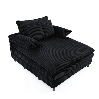 54.75" W Oversized Chaise Lounge Chair,Fluffy cushioned sofa bed,Deep Seat,Corduroy,2 Pillows,4 gears can be adjusted,Leisure Sleeper Sofa Chair for Living Room, Black