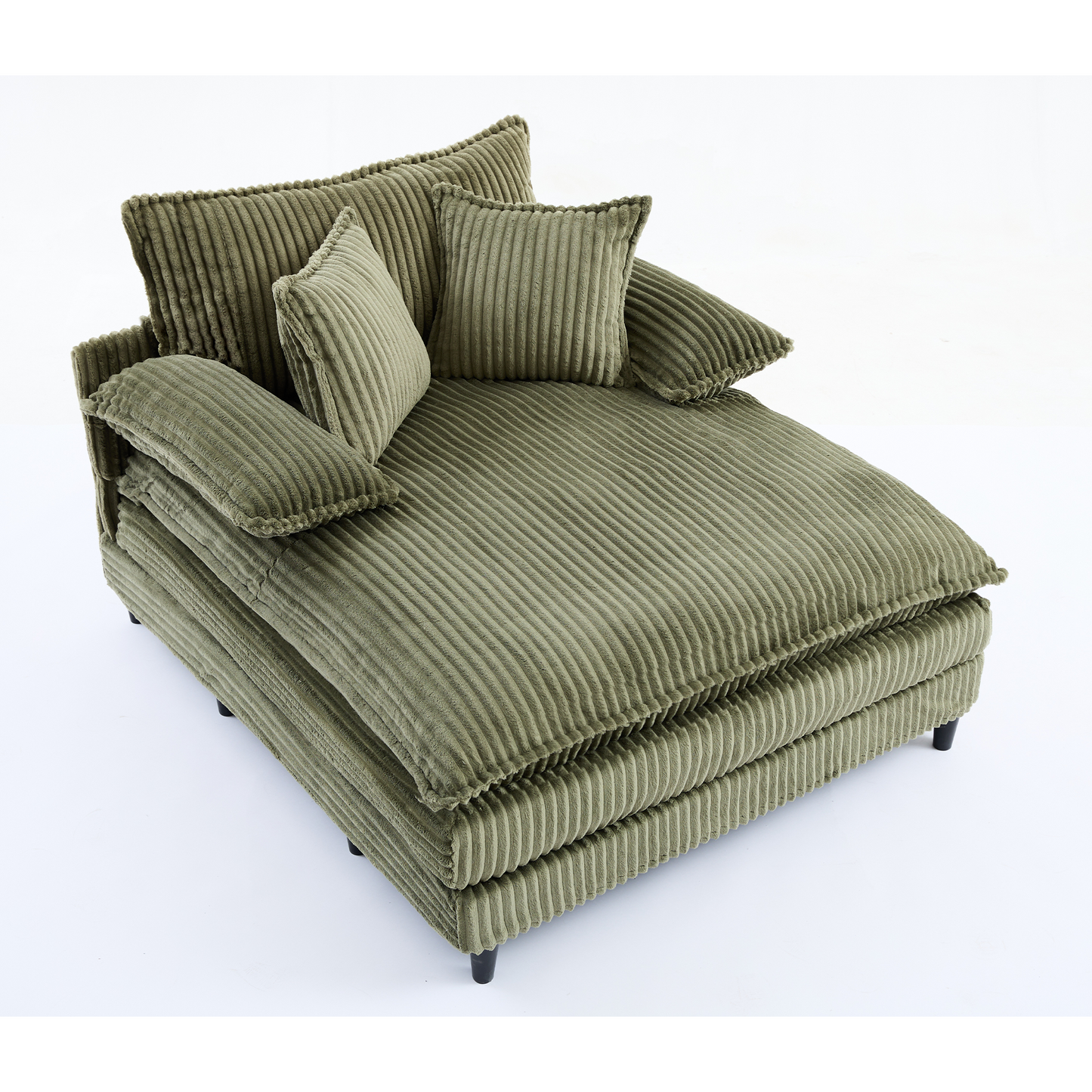 54.75" W Oversized Chaise Lounge Chair,Fluffy cushioned sofa bed,Deep Seat,Corduroy,2 Pillows,Four gears can be adjusted,Leisure Sleeper Sofa Chair for Living Room,Green