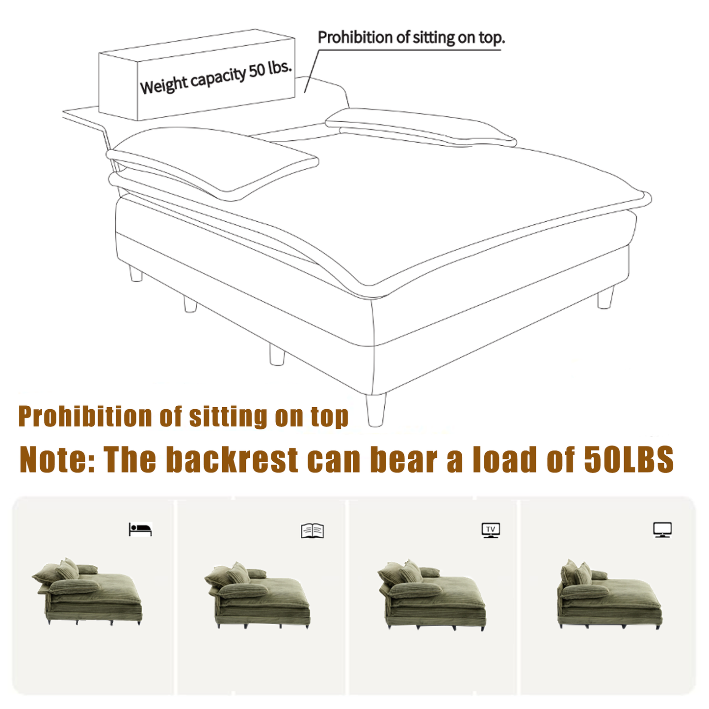 54.75" W Oversized Chaise Lounge Chair,Fluffy cushioned sofa bed,Deep Seat,Corduroy,2 Pillows,Four gears can be adjusted,Leisure Sleeper Sofa Chair for Living Room,Green