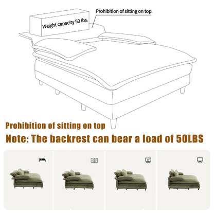 54.75" W Oversized Chaise Lounge Chair,Fluffy cushioned sofa bed,Deep Seat,Corduroy,2 Pillows,Four gears can be adjusted,Leisure Sleeper Sofa Chair for Living Room,Green