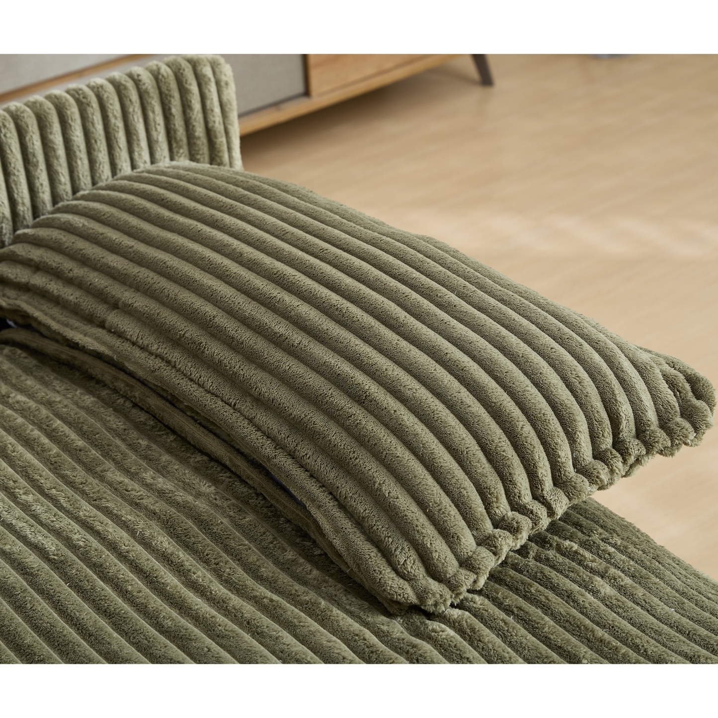 54.75" W Oversized Chaise Lounge Chair,Fluffy cushioned sofa bed,Deep Seat,Corduroy,2 Pillows,Four gears can be adjusted,Leisure Sleeper Sofa Chair for Living Room,Green