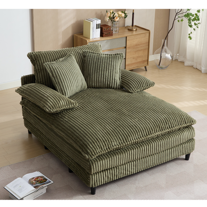 54.75" W Oversized Chaise Lounge Chair,Fluffy cushioned sofa bed,Deep Seat,Corduroy,2 Pillows,Four gears can be adjusted,Leisure Sleeper Sofa Chair for Living Room,Green