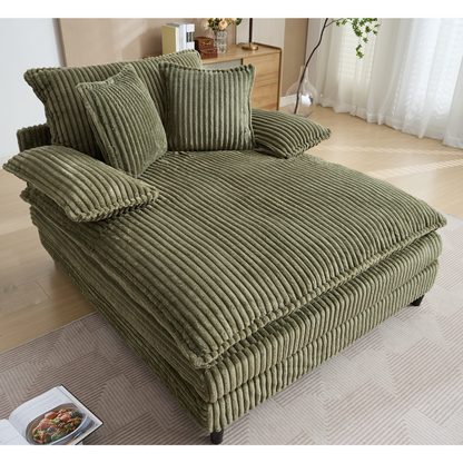 54.75" W Oversized Chaise Lounge Chair,Fluffy cushioned sofa bed,Deep Seat,Corduroy,2 Pillows,Four gears can be adjusted,Leisure Sleeper Sofa Chair for Living Room,Green