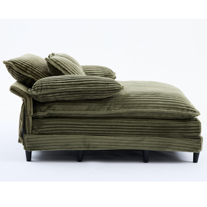 54.75" W Oversized Chaise Lounge Chair,Fluffy cushioned sofa bed,Deep Seat,Corduroy,2 Pillows,Four gears can be adjusted,Leisure Sleeper Sofa Chair for Living Room,Green
