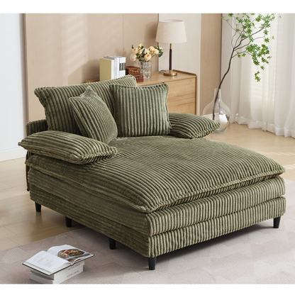 54.75" W Oversized Chaise Lounge Chair,Fluffy cushioned sofa bed,Deep Seat,Corduroy,2 Pillows,Four gears can be adjusted,Leisure Sleeper Sofa Chair for Living Room,Green