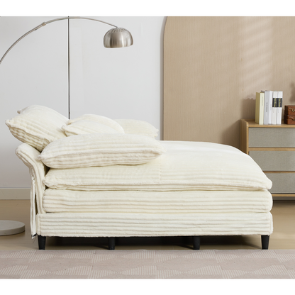 54.75" W Oversized Chaise Lounge Chair,Fluffy Cushioned Sofa Bed,Deep Seat,Corduroy,2 Pillows,Four Gears Can Be Adjusted,Leisure Sleeper Sofa Chair for Living Room,Beige